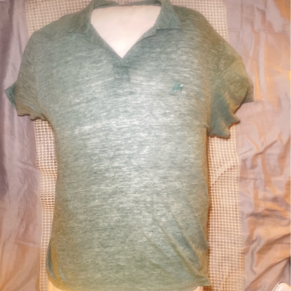 Vilebrequin 100% Linen Heather Green Short-Sleeve Polo Shirt for Mem